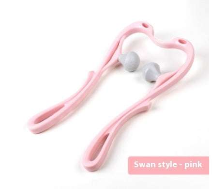 Pink Swan Style Neck Massager with dual ball rollers for deep tissue neck and shoulder massage.