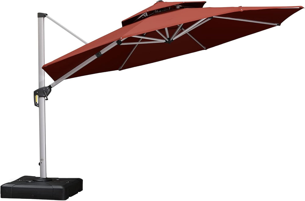 12 Feet Double Top round Deluxe Patio Umbrella Offset Hanging Umbrella Outdoor Market Umbrella Garden Umbrella, Black