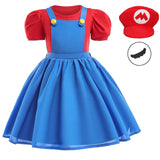 Princess Mario Costume for Girls,Super Brothers Cosplay Halloween Party Dress Up