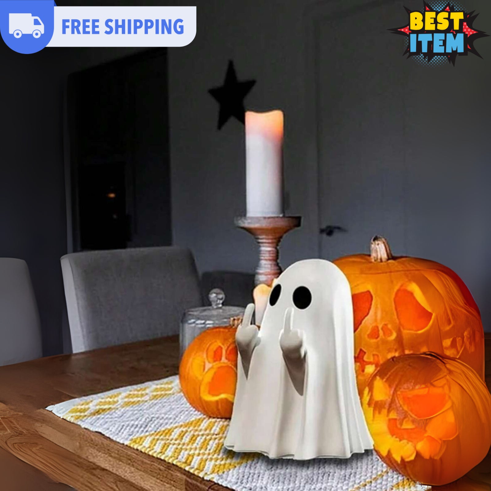 1Pc Halloween Ghost Statue Funny Middle Finger Resin Ghost Statue Hallowen Decor