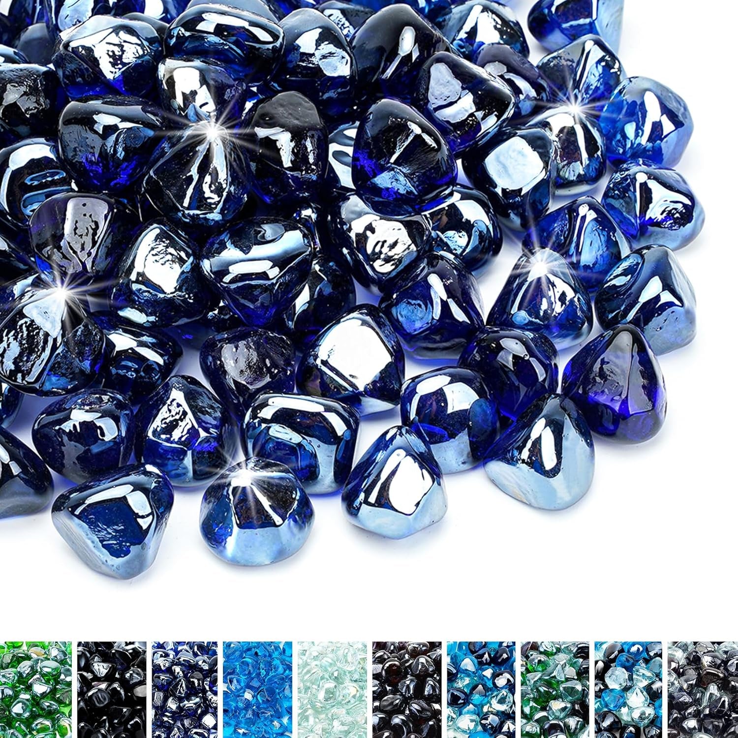 Fire Glass Diamonds for Fire Pit Fireplace Landscaping, 1/2 Inch Reflective Glass Fire-Diamonds, Caribbean Blue