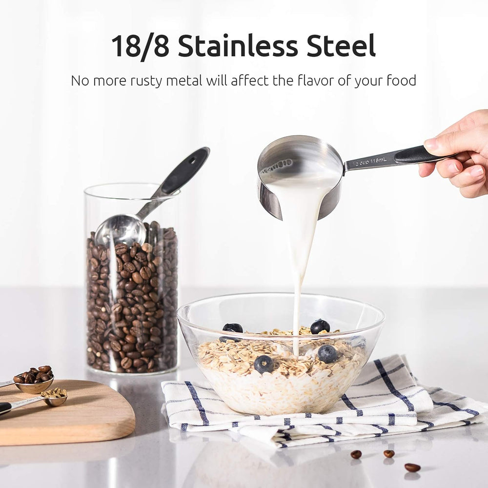 Measuring Cups :  18/8 Stainless Steel Measuring Cups and Spoons Set of 10 Piece, Upgraded Thickness Handle(Black)