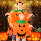 3PCS Halloween Costume Pumpkin Costume Set for Adults Kids, Halloween Cosplay Party Clothes with Hat and Bag Unisex (Orange)