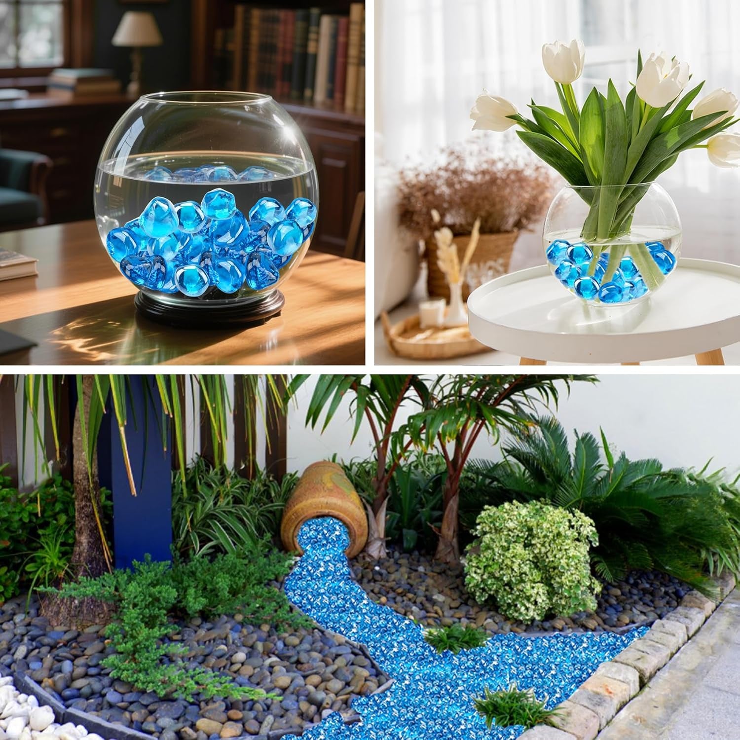 Fire Glass Diamonds for Fire Pit Fireplace Landscaping, 1/2 Inch Reflective Glass Fire-Diamonds, Caribbean Blue