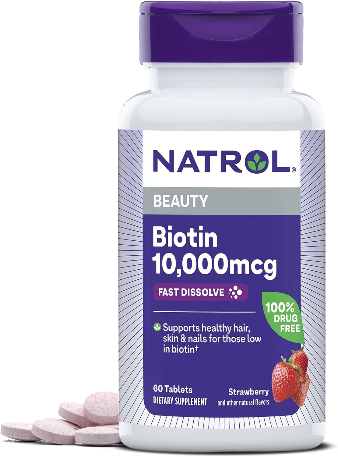 Biotin 10000Mcg, 4X Faster Dissolve Supplement for Healthy Hair, Skin and Nails for Those Low in Biotin, plus Energy Metabolism Support, 60 Tablets, up to a 60 Day Supply