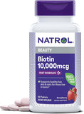 Biotin 10000Mcg, 4X Faster Dissolve Supplement for Healthy Hair, Skin and Nails for Those Low in Biotin, plus Energy Metabolism Support, 60 Tablets, up to a 60 Day Supply