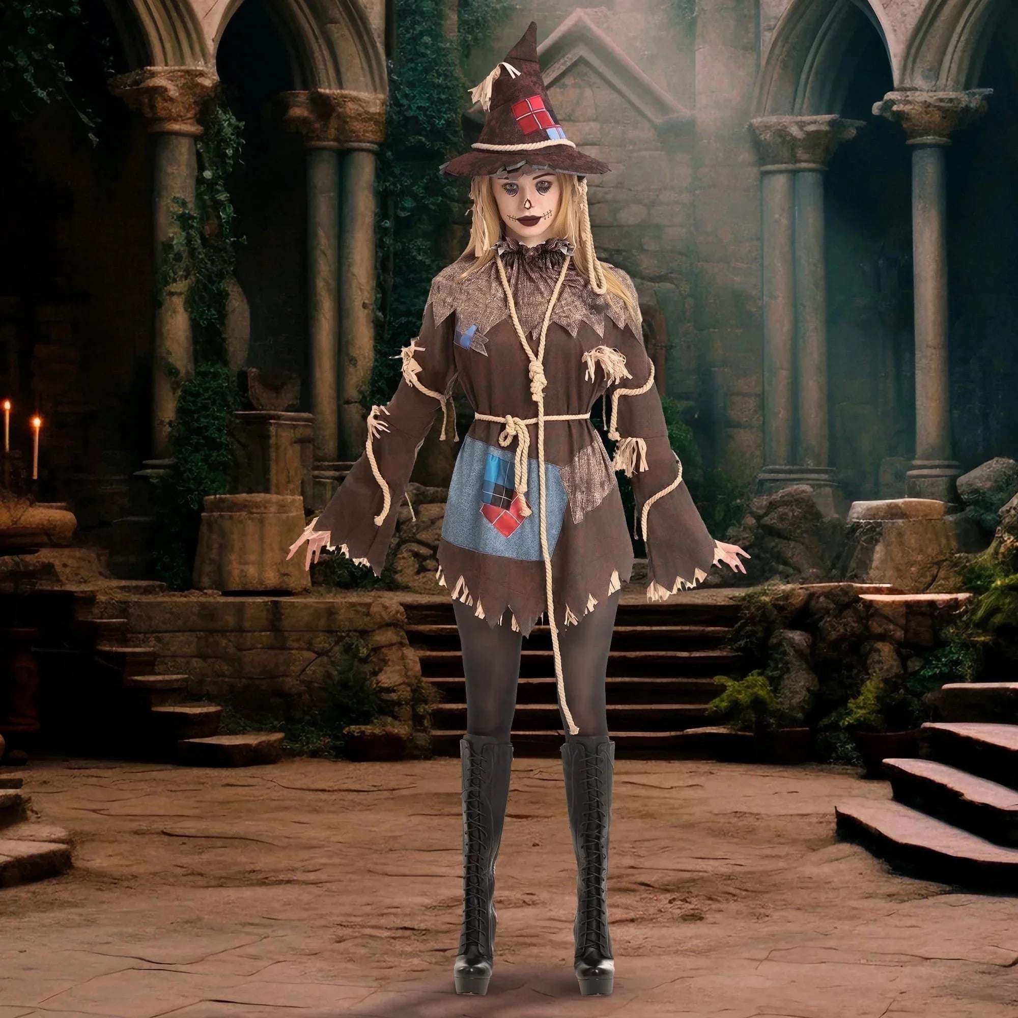 Scary Scarecrow Costume for Adult Women Halloween Dress up Party Cosplay