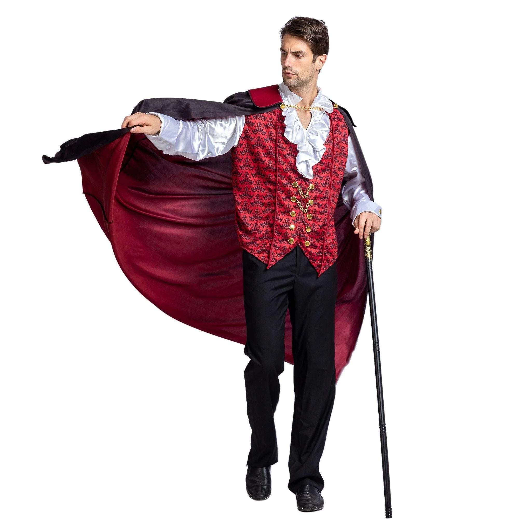 Halloween Vampire Costume Set for Adult Halloween Men'S Vampire Cape, Medieval Costume Party Fancy Dress-Up