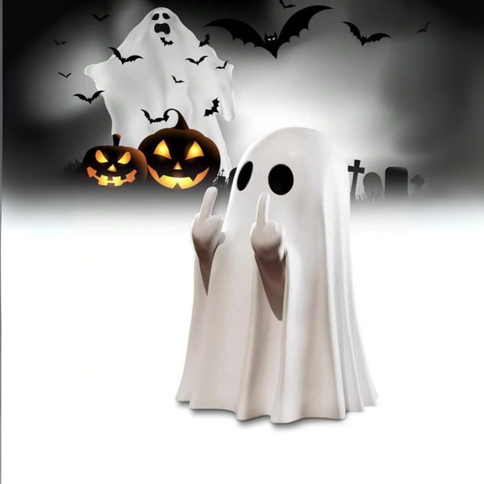 1Pc Halloween Ghost Statue Funny Middle Finger Resin Ghost Statue Hallowen Decor