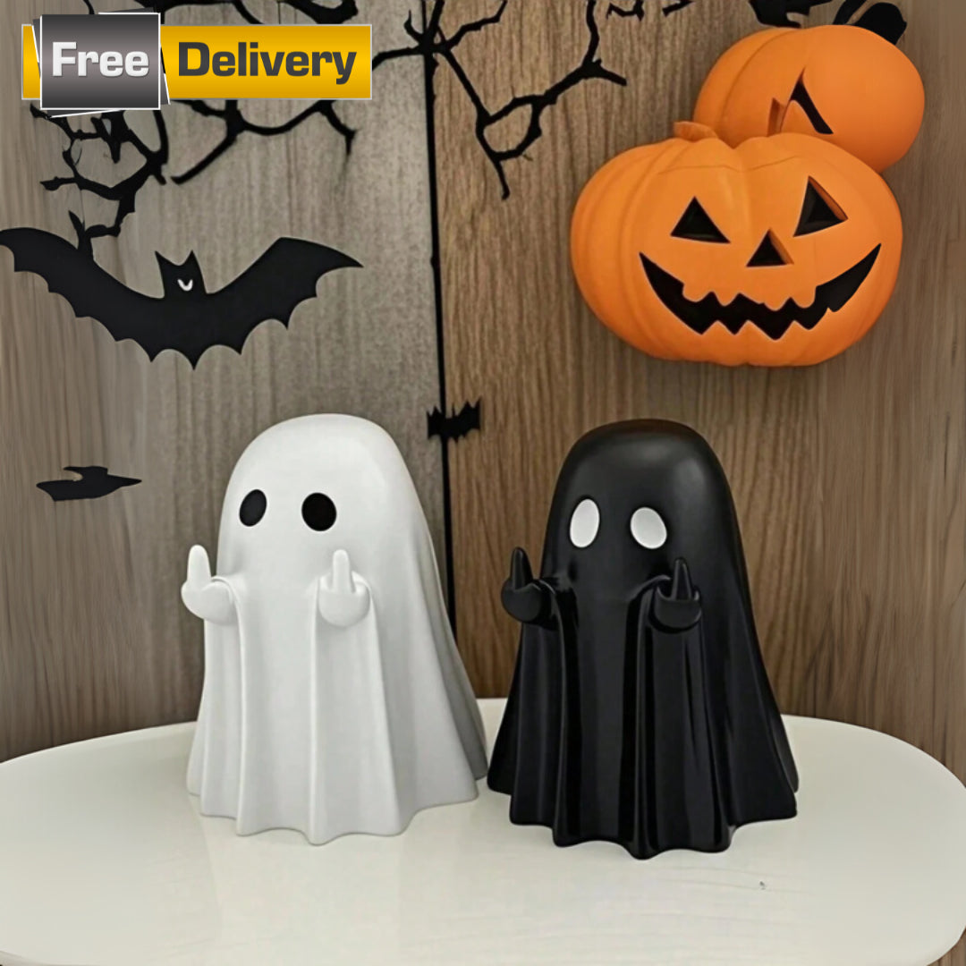 1Pc Halloween Ghost Statue Funny Middle Finger Resin Ghost Statue Hallowen Decor
