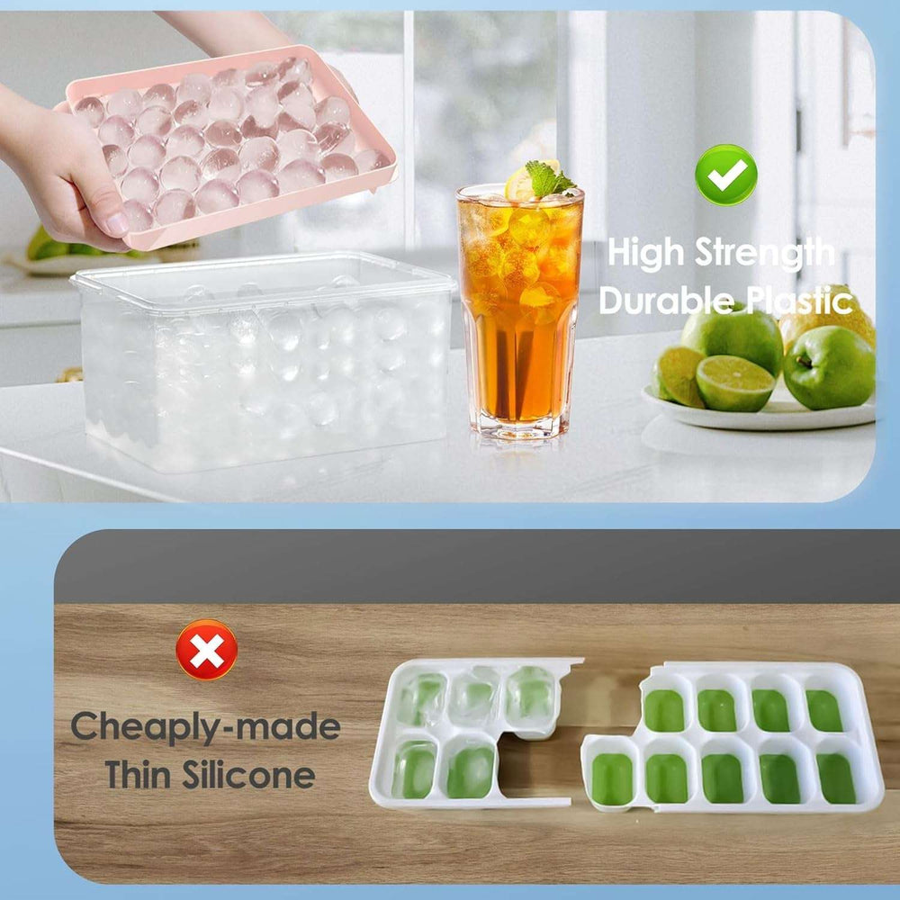 Ice Cube Tray with Lid and Bin - round Ice Trays for Freezer with Lid - Ice Cube Trays for Freezer with Ice Container (1"-2PACK Pink)