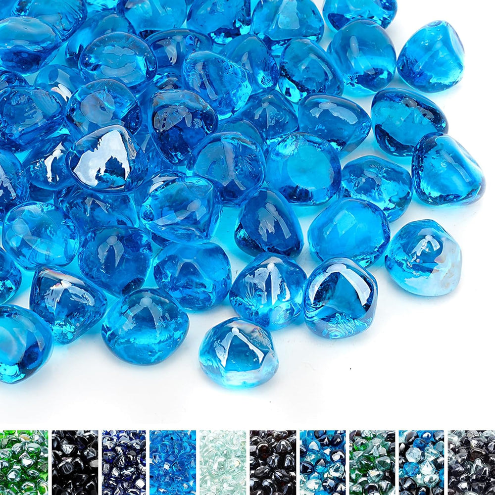 Fire Glass Diamonds for Fire Pit Fireplace Landscaping, 1/2 Inch Reflective Glass Fire-Diamonds, Caribbean Blue