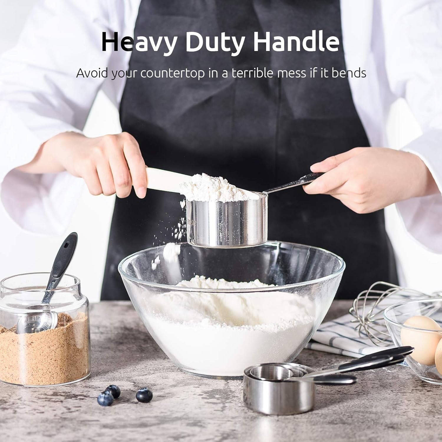 Measuring Cups :  18/8 Stainless Steel Measuring Cups and Spoons Set of 10 Piece, Upgraded Thickness Handle(Black)