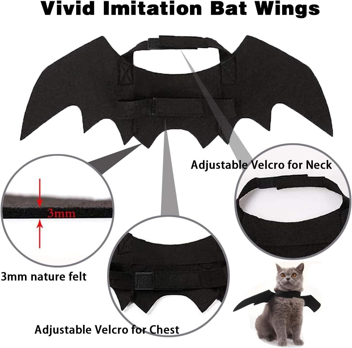 Halloween Dog Costume Pet Bat Wings for Adjustable Funny Cat Bat Wings Party Outfit Cosplay Apparel for Small Medium Large Dogs Doggy (S)