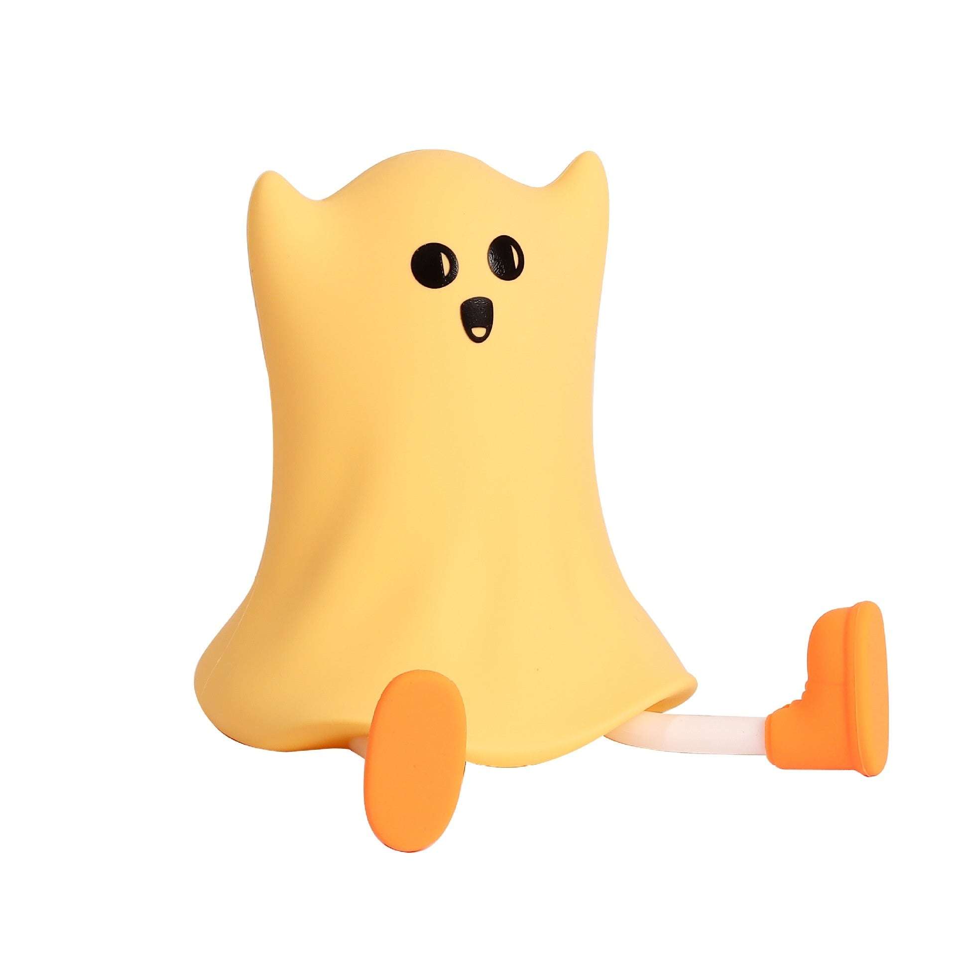 Non-lit Silicone Ghost Lamp with orange shoes, made of soft silicone, ideal for Halloween decor or children's room accessory.