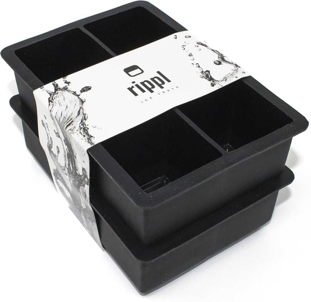 Ice Cube Tray - Silicone Ice Cube Tray - Ice Cube Tray with Large 6 Cavity Silicone Mold - Will Make Big Ice Cubes for Whiskey - Set of (2) in Black