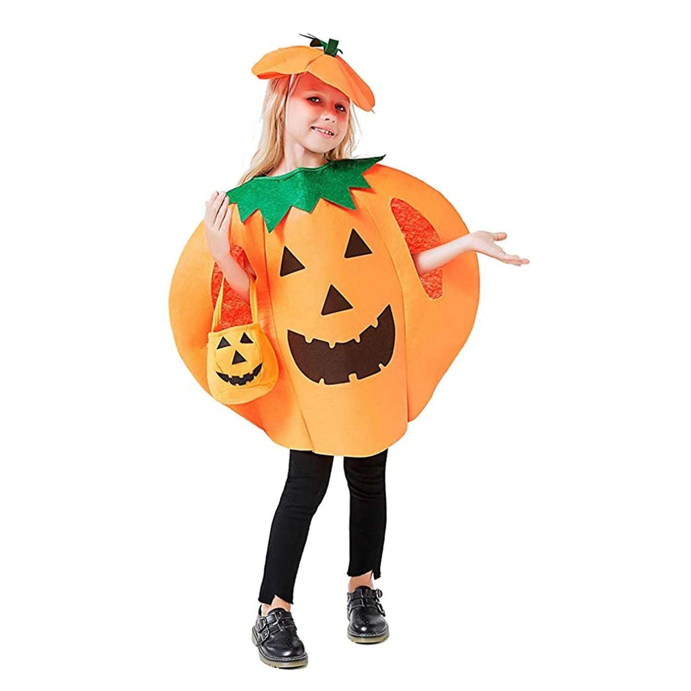 3PCS Halloween Costume Pumpkin Costume Set for Adults Kids, Halloween Cosplay Party Clothes with Hat and Bag Unisex (Orange)