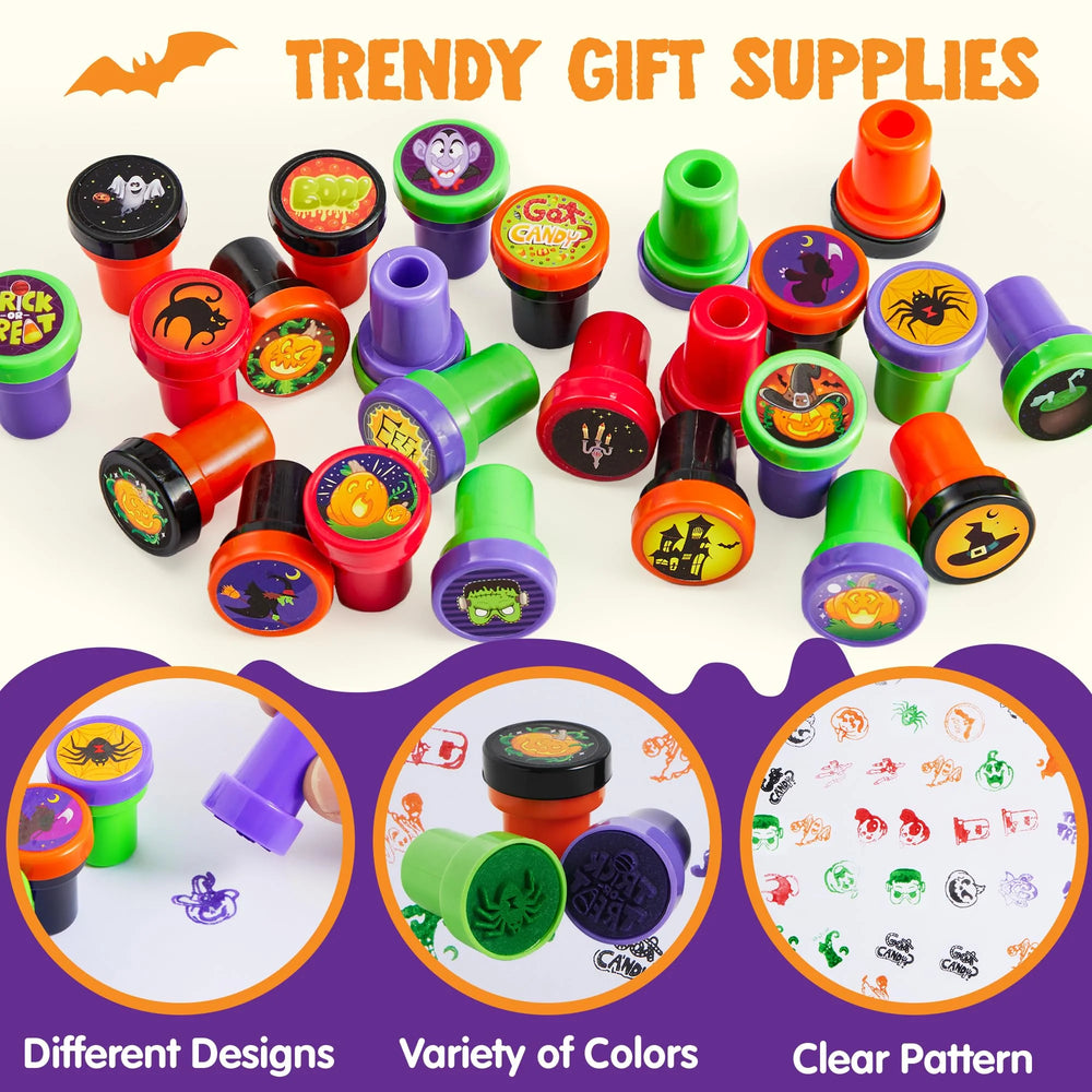 50 Pcs Halloween Assorted Stamps for Kids,Halloween Stampers Halloween Stuff Halloween Goodies Bags Prizes,Halloween Toys for Trick or Treaters Gift,Halloween Party Favor