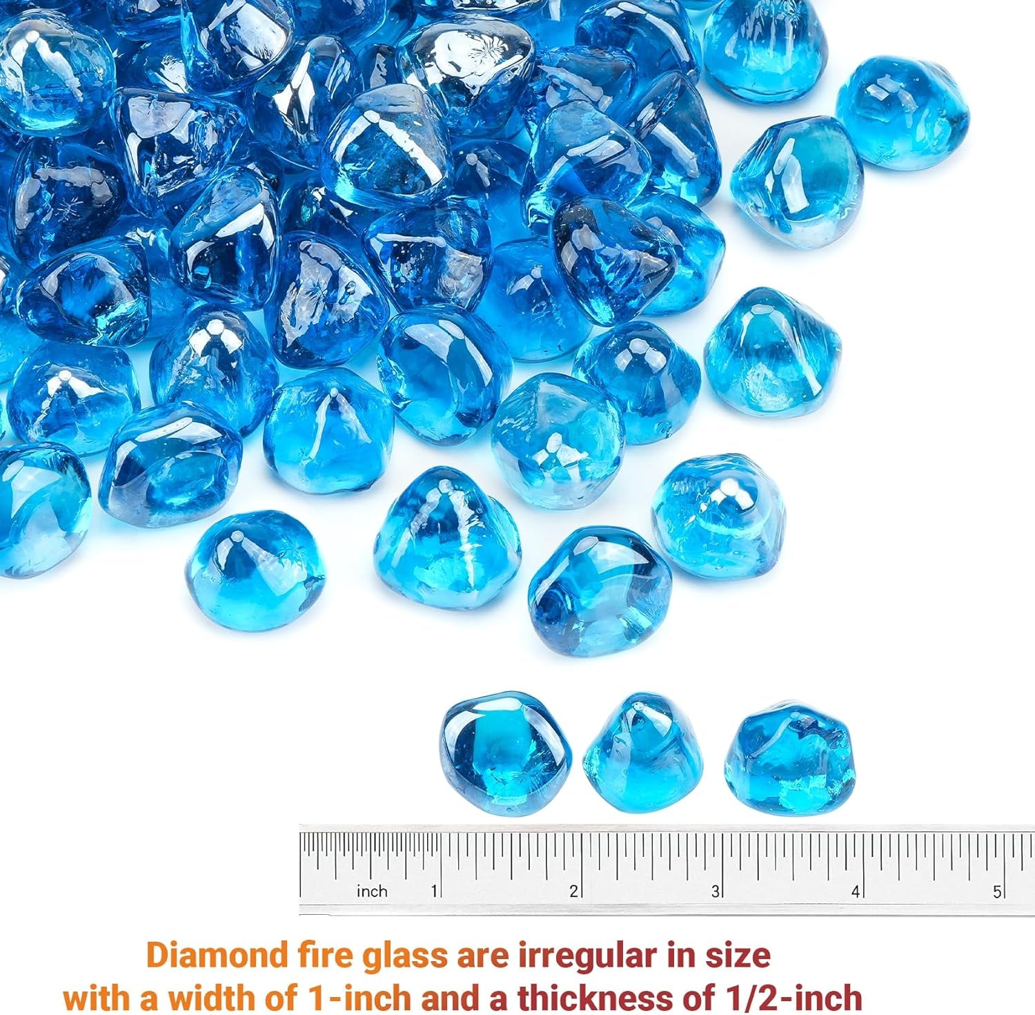 Fire Glass Diamonds for Fire Pit Fireplace Landscaping, 1/2 Inch Reflective Glass Fire-Diamonds, Caribbean Blue