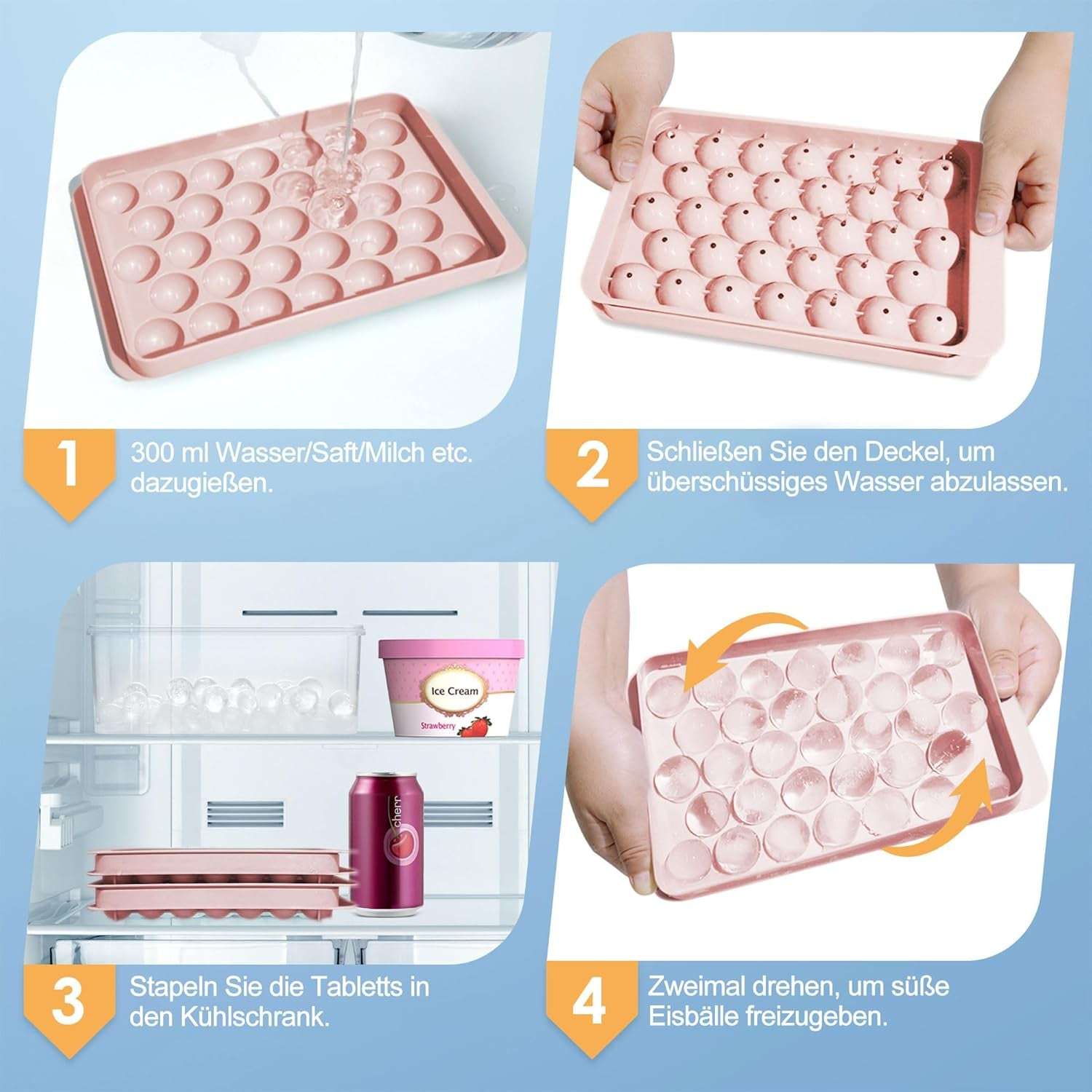 Ice Cube Tray with Lid and Bin - round Ice Trays for Freezer with Lid - Ice Cube Trays for Freezer with Ice Container (1"-2PACK Pink)