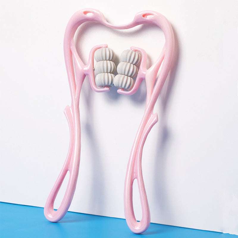 Pink 6 Roller Neck Massager with ergonomic handles and six rollers for effective neck and back relief.