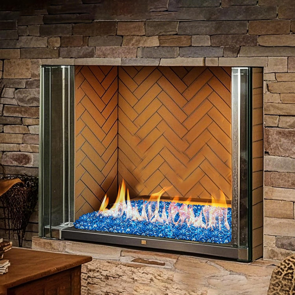 Fire Glass Diamonds for Fire Pit Fireplace Landscaping, 1/2 Inch Reflective Glass Fire-Diamonds, Caribbean Blue