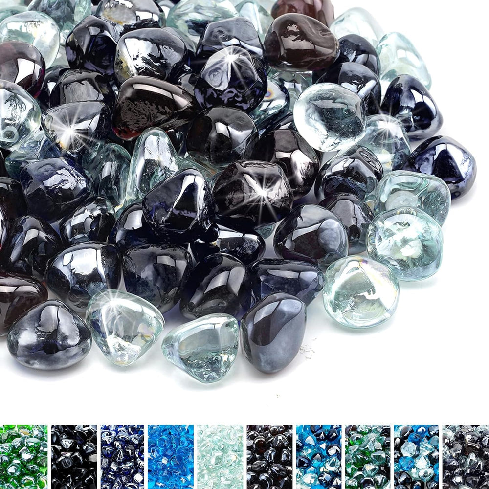 Fire Glass Diamonds for Fire Pit Fireplace Landscaping, 1/2 Inch Reflective Glass Fire-Diamonds, Caribbean Blue